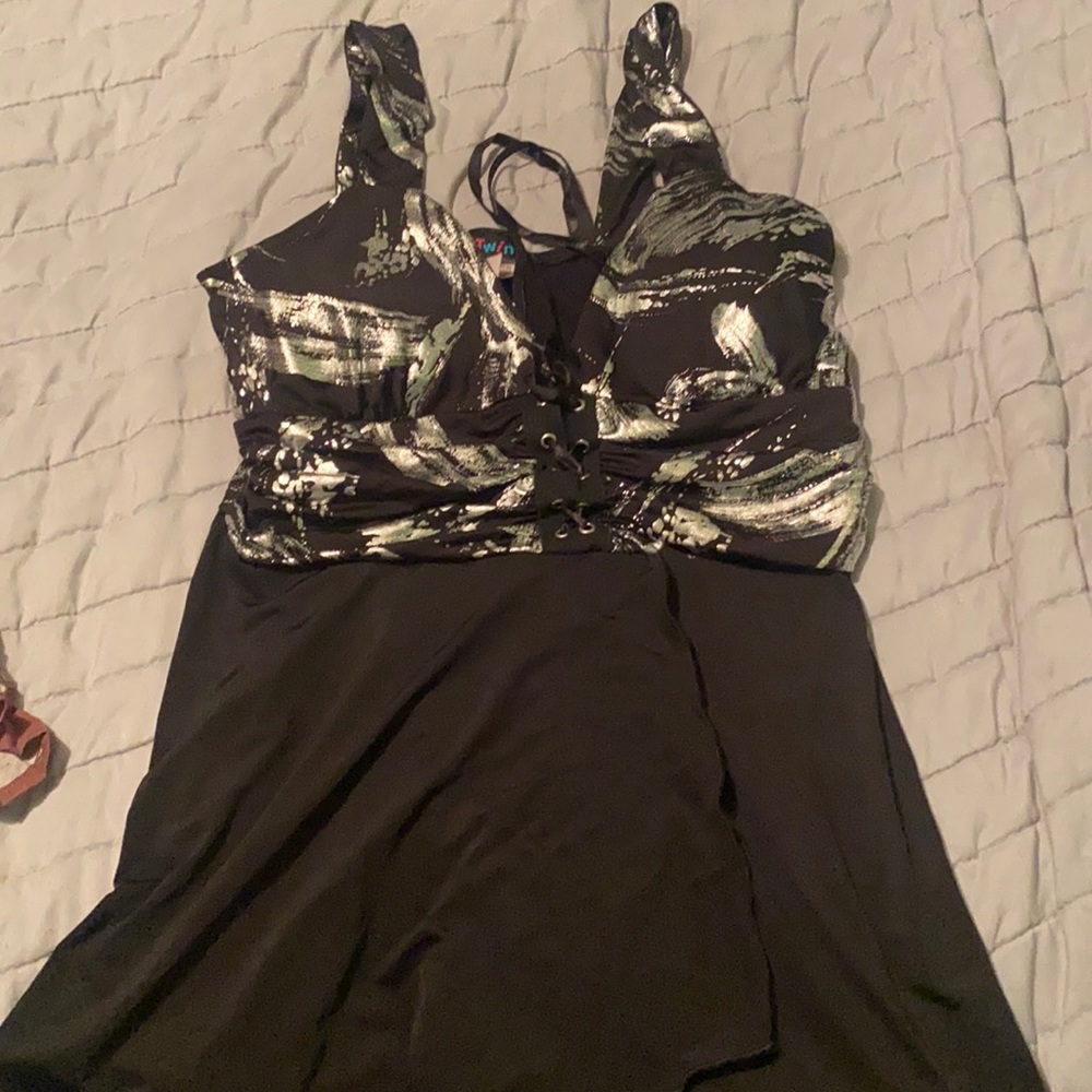 ** closet clean out** black and silver lace up top